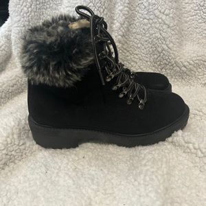 Black fur ankle boots